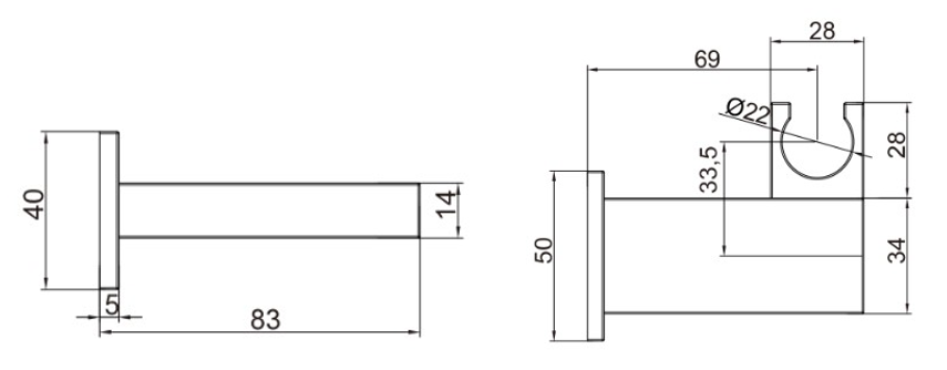 Adjustable Shower Handset Wall - Chrome dimensions diagram