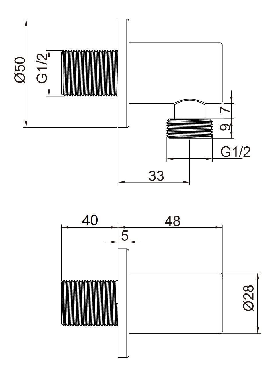 Round Wall Outlet Elbow - Chrome dimensions diagram