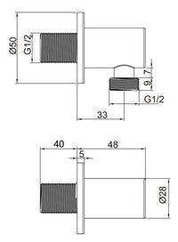 Round Wall Outlet Elbow - Chrome dimensions diagram
