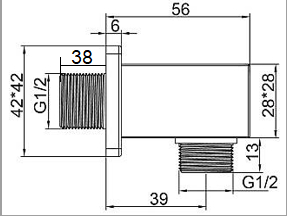 Square Wall Outlet Elbow - Chrome dimensions diagram
