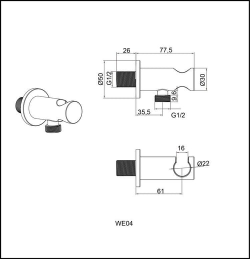 Shower Handset Wall Bracket - Chrome dimensions diagram
