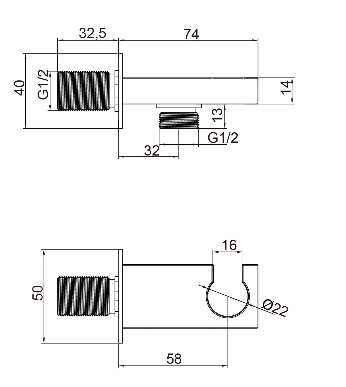 Shower Handset Wall Bracket - Chrome dimensions diagram