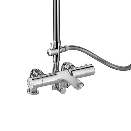 Buy Cali thermostatic bar bath shower mixer valve with dual rigid riser kit, 200mm round overhead rain shower and handheld - chrome online UK
