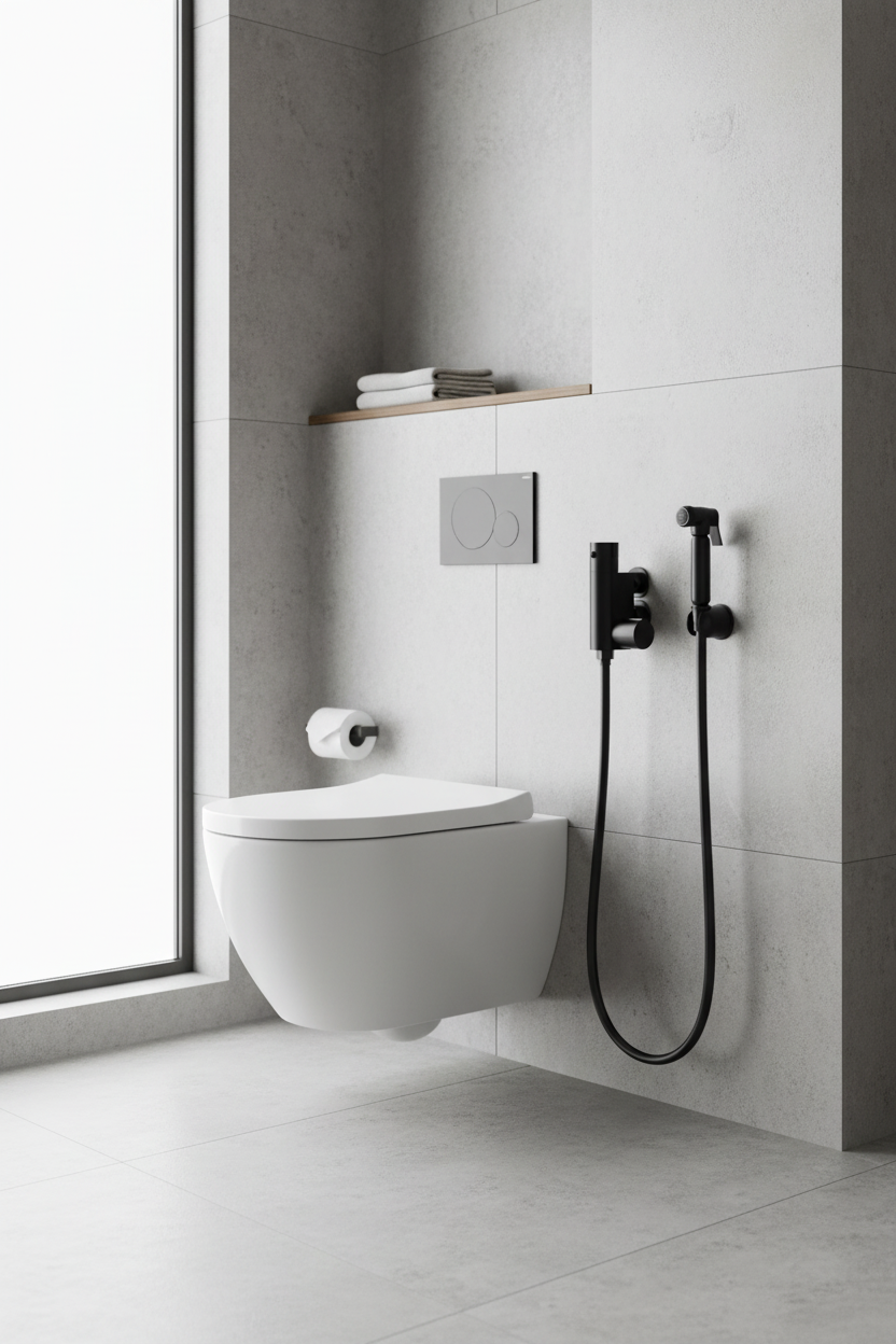 Vero round douche thermostatic bar valve with shower spray kit - matt black