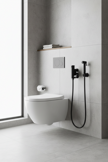 Vero round douche thermostatic bar valve with shower spray kit - matt black