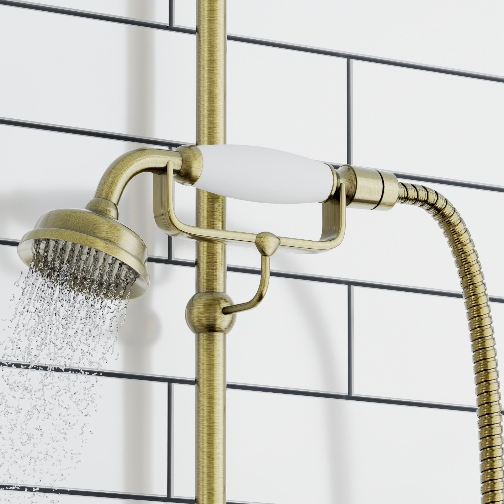 Telephone style rigid riser bracket for shower heads solid brass - antique bronze - Showers