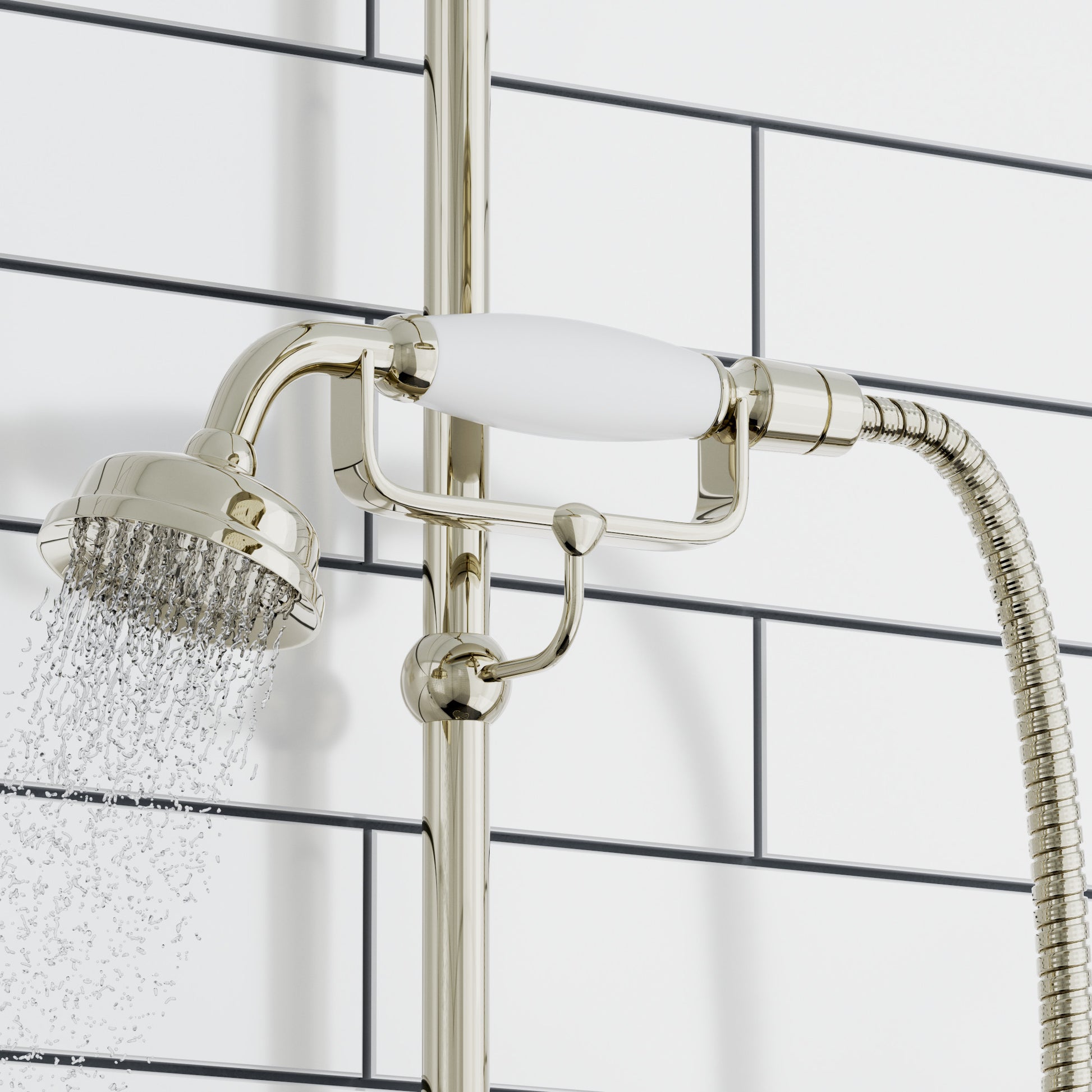Telephone style rigid riser bracket for shower heads solid brass - gold - Showers