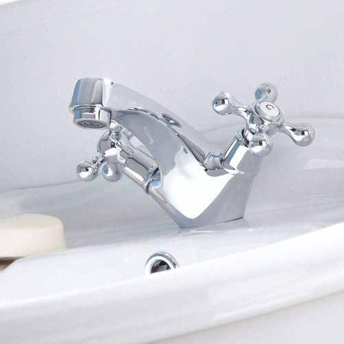 Buy Beaumont traditional cross basin mixer tap with slotted waste - chrome online UK