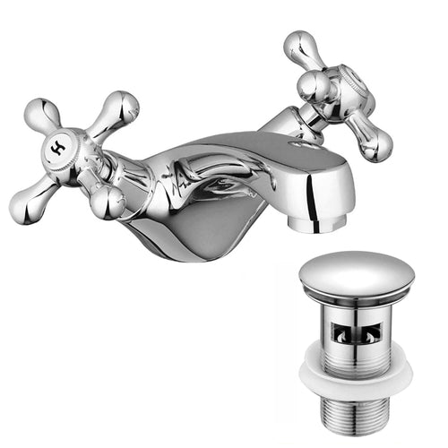 Buy Beaumont traditional cross basin mixer tap with slotted waste - chrome online UK