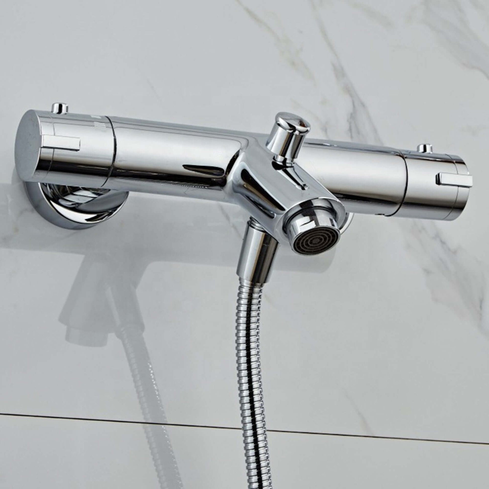 Dune modern thermostatic bath shower mixer tap wall mount - chrome (no handset) - Showers