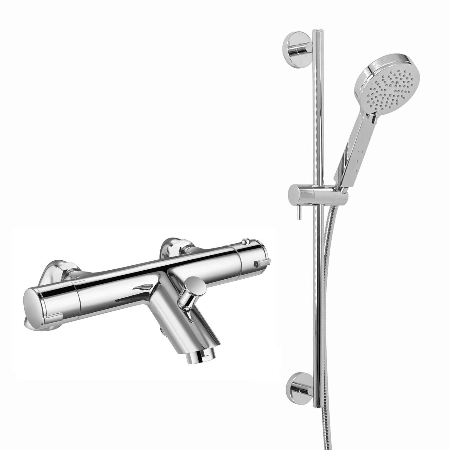 Dune modern thermostatic bath shower mixer tap deck mount with slider rail kit - chrome - Showers