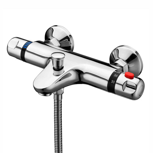 Buy Luna thermostatic bath shower mixer tap wall mount - chrome (no handset) online UK