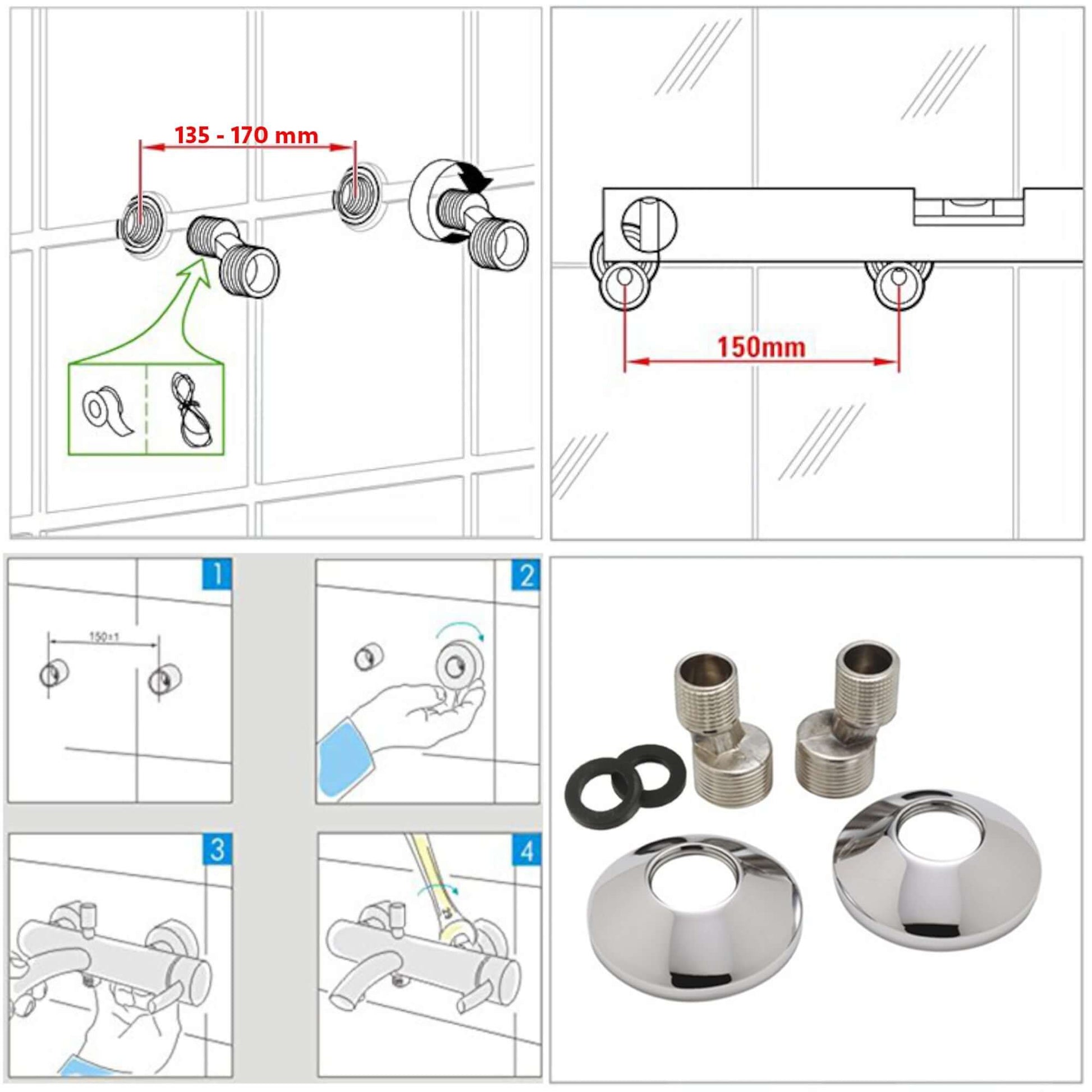 Luna thermostatic bath shower mixer tap wall mount - chrome (no handset) - Showers