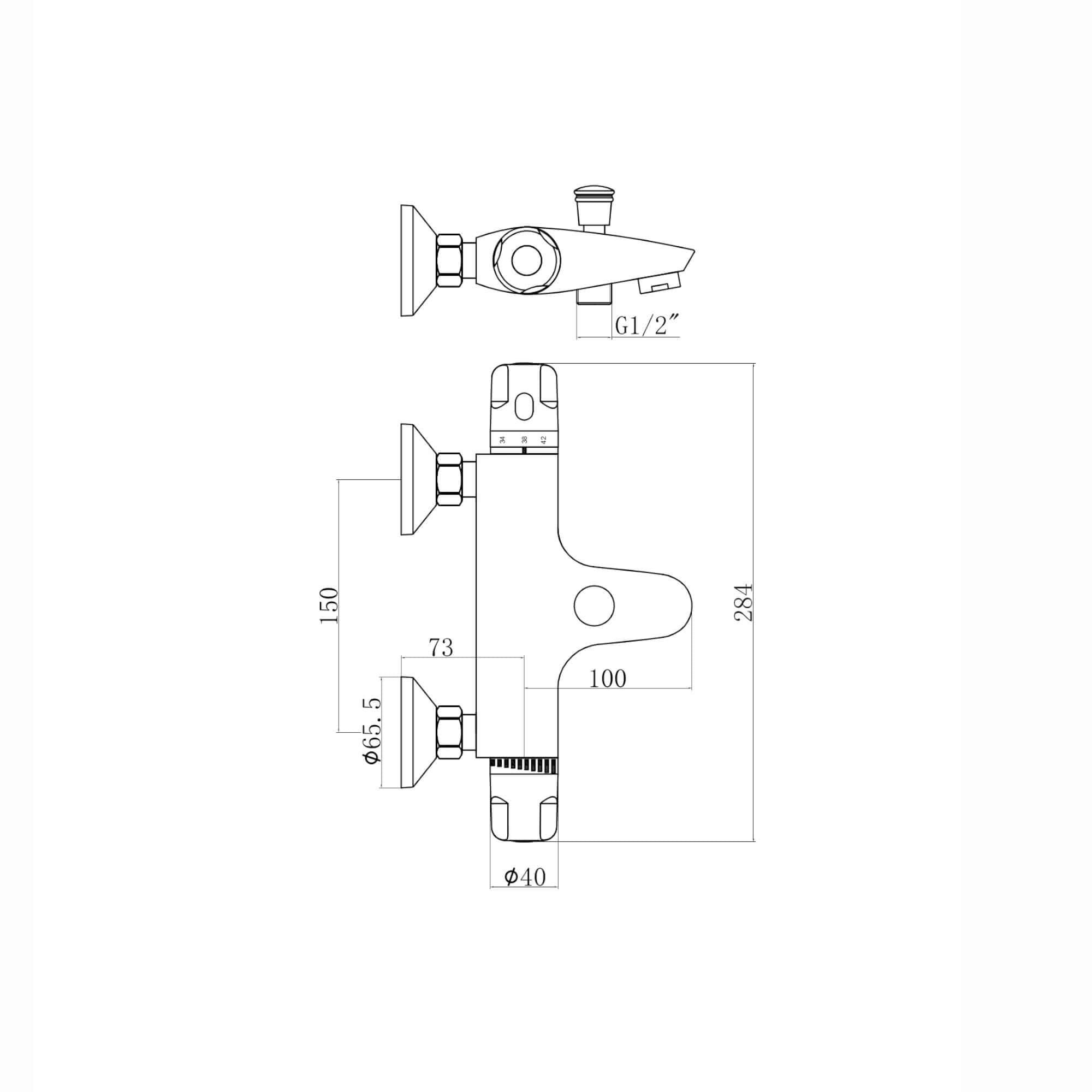 Luna thermostatic bath shower mixer tap wall mount - chrome (no handset)