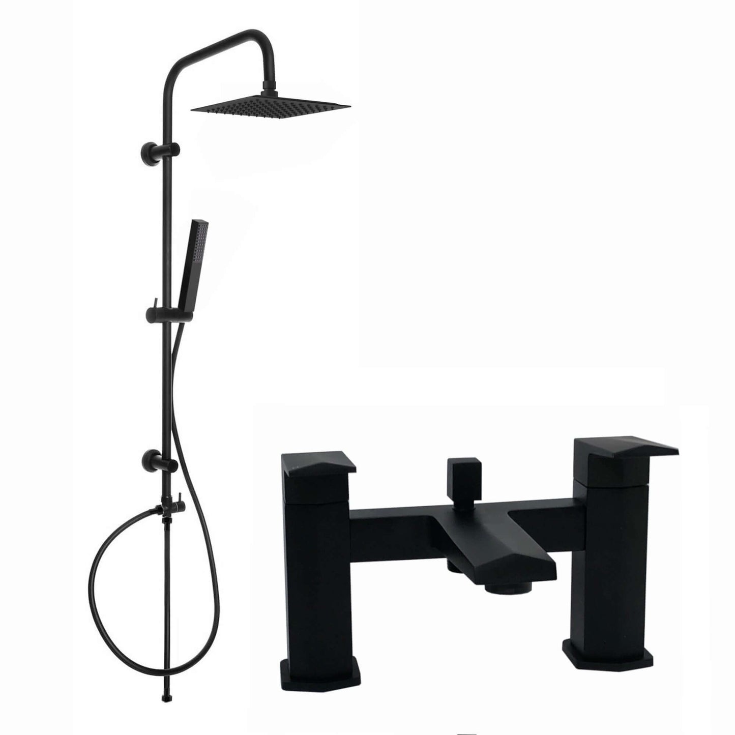 Milly bath shower mixer tap with dual rigid riser - matte black