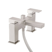 Athena contemporary square basin sink mixer tap + bath shower mixer tap pack - brushed nickel