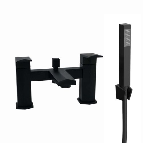 Buy Milly geo inspired hexagonal basin sink mixer tap + bath shower mixer tap pack - matt black online UK