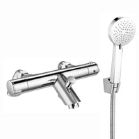 Dune modern thermostatic bath shower mixer tap deck mount with handset - chrome - Showers