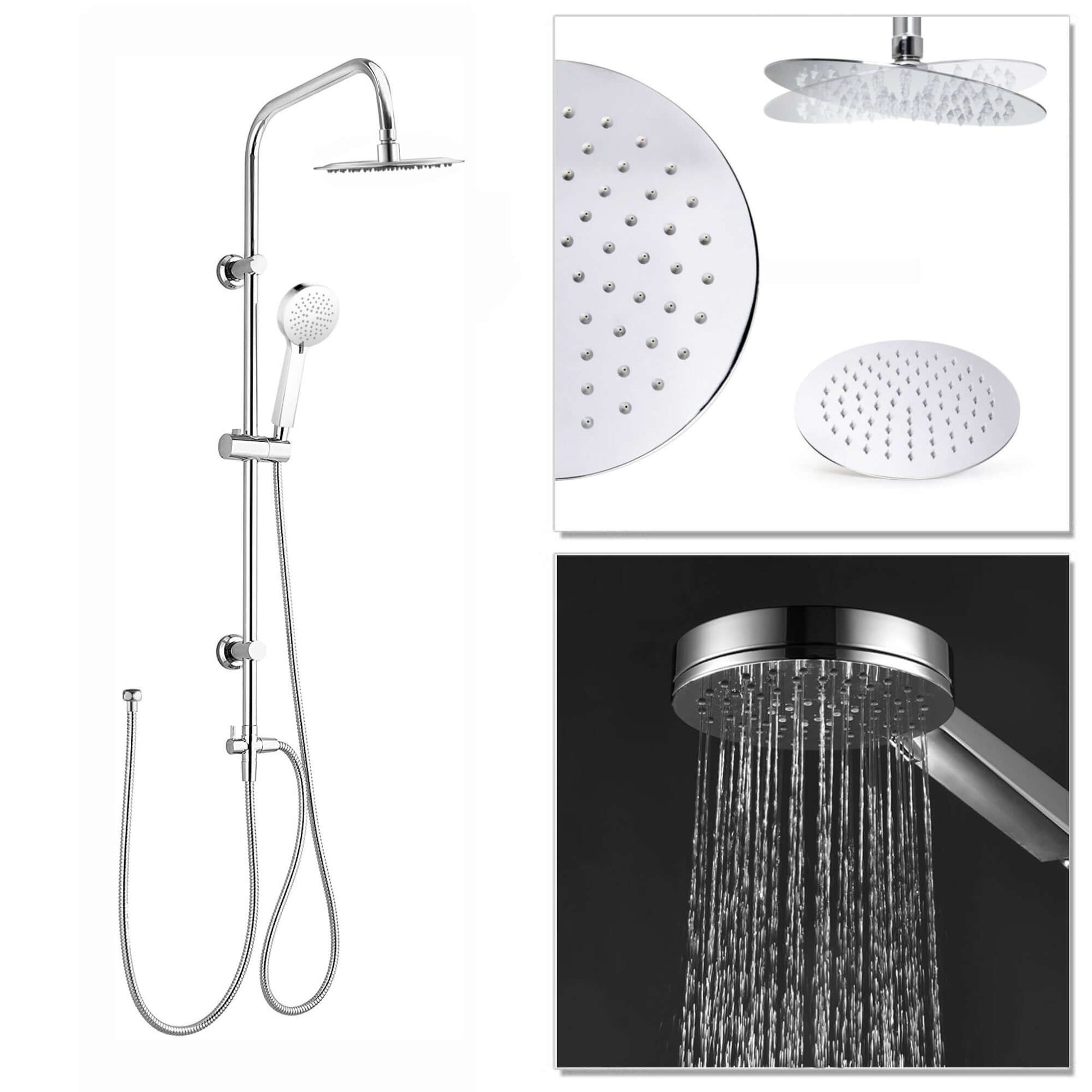 Dune thermostatic bar bath shower mixer valve with dual rigid riser kit, overhead rain shower and handheld - chrome - Showers
