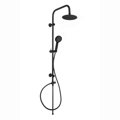 Buy Dune thermostatic bar bath shower mixer valve with dual rigid riser kit, 200mm overhead rain shower and handheld - matt black online UK