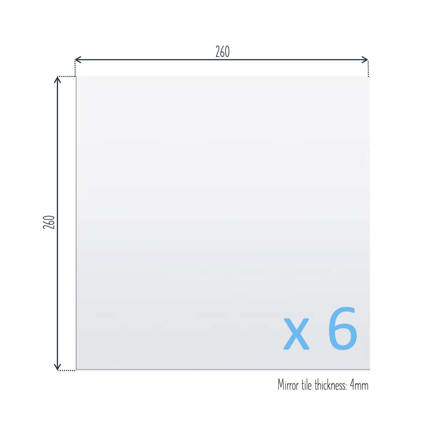 Kendall Self-Adhesive Silver Glass Mirror Tiles, Use as Full length Mirror or Create your own Shape, Set of 6 Square Silver Mirrored Tiles, 260 x 260mm per tile - Accessories