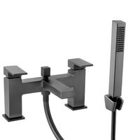 Athena contemporary square bath shower mixer tap filler - gunmetal grey black