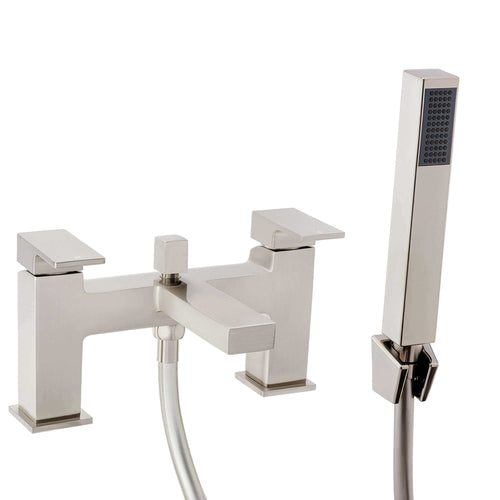 Buy Athena contemporary square bath shower mixer tap filler - brushed nickel online UK
