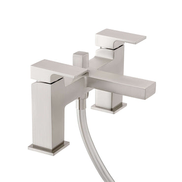 Athena contemporary square bath shower mixer tap filler - brushed nickel