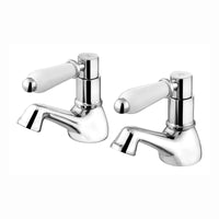 Downton hot and cold basin taps with white ceramic levers - chrome - Taps