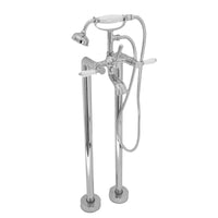 Downton floorstanding bath shower mixer tap with white ceramic levers - chrome - Taps