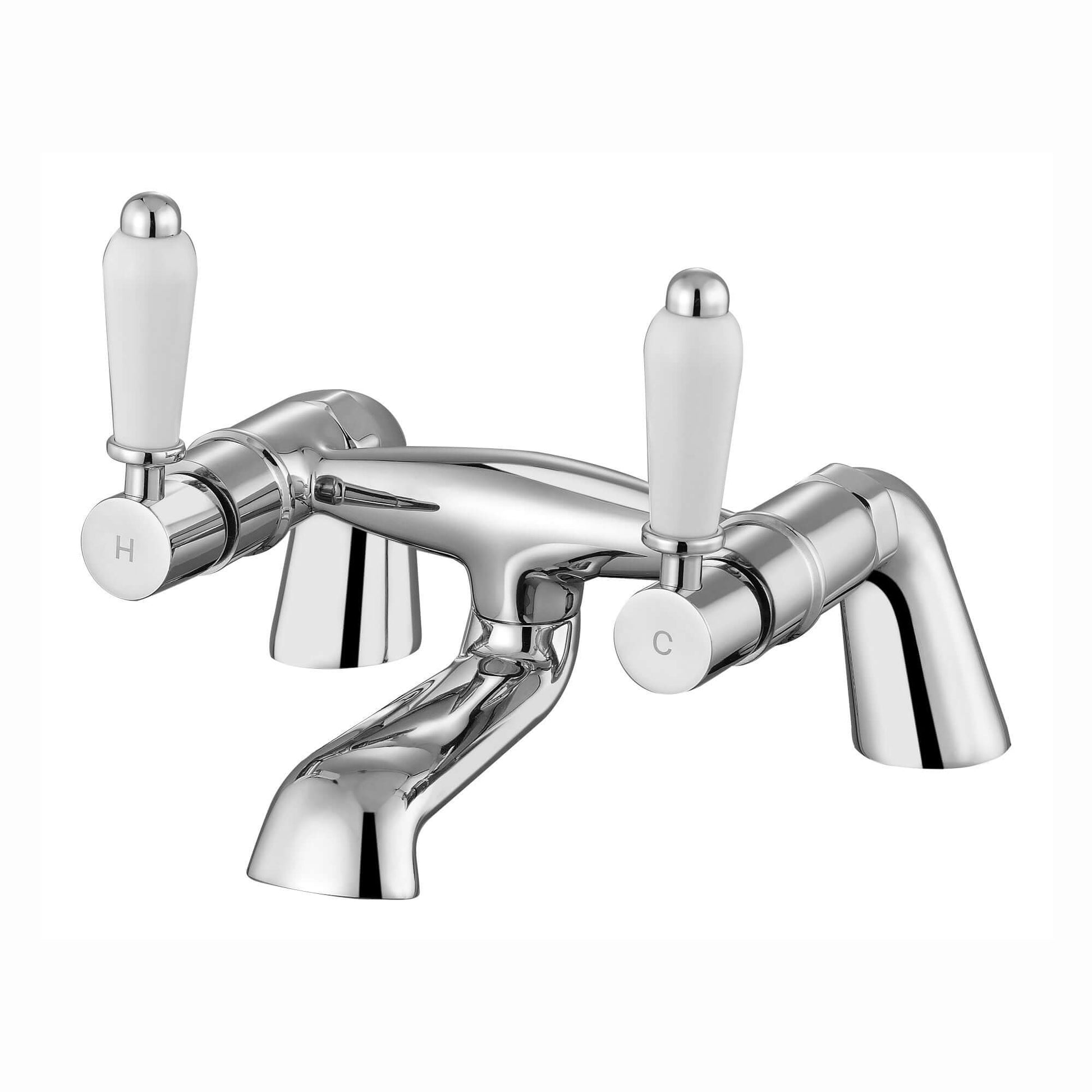 Downton bath mixer tap with white ceramic levers - chrome - Taps