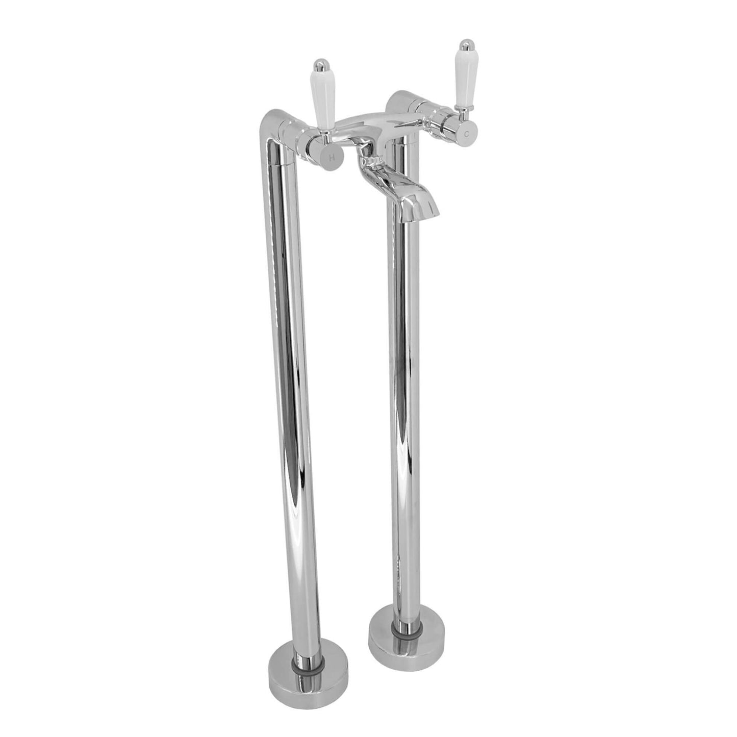 Downton floorstanding bath mixer tap with white ceramic levers - chrome - Taps