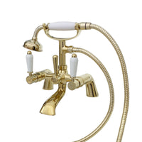 Downton bath shower mixer tap with white ceramic levers - English gold - Taps