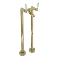 Downton floorstanding bath mixer tap with white ceramic levers - English gold - Taps