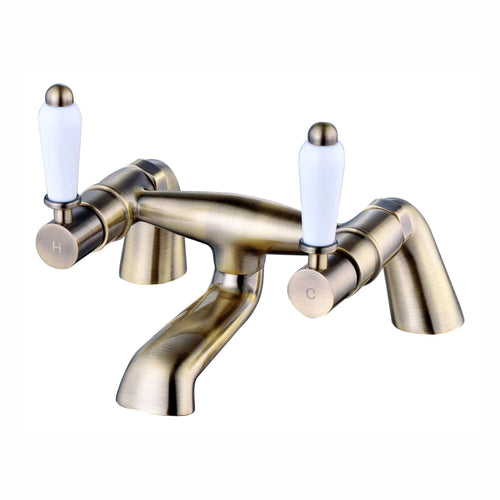 Buy Downton bath mixer tap with white ceramic levers - antique brass online UK