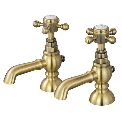 Buy Camberley twin hot & cold basin crosshead pillar taps - antique brass online UK