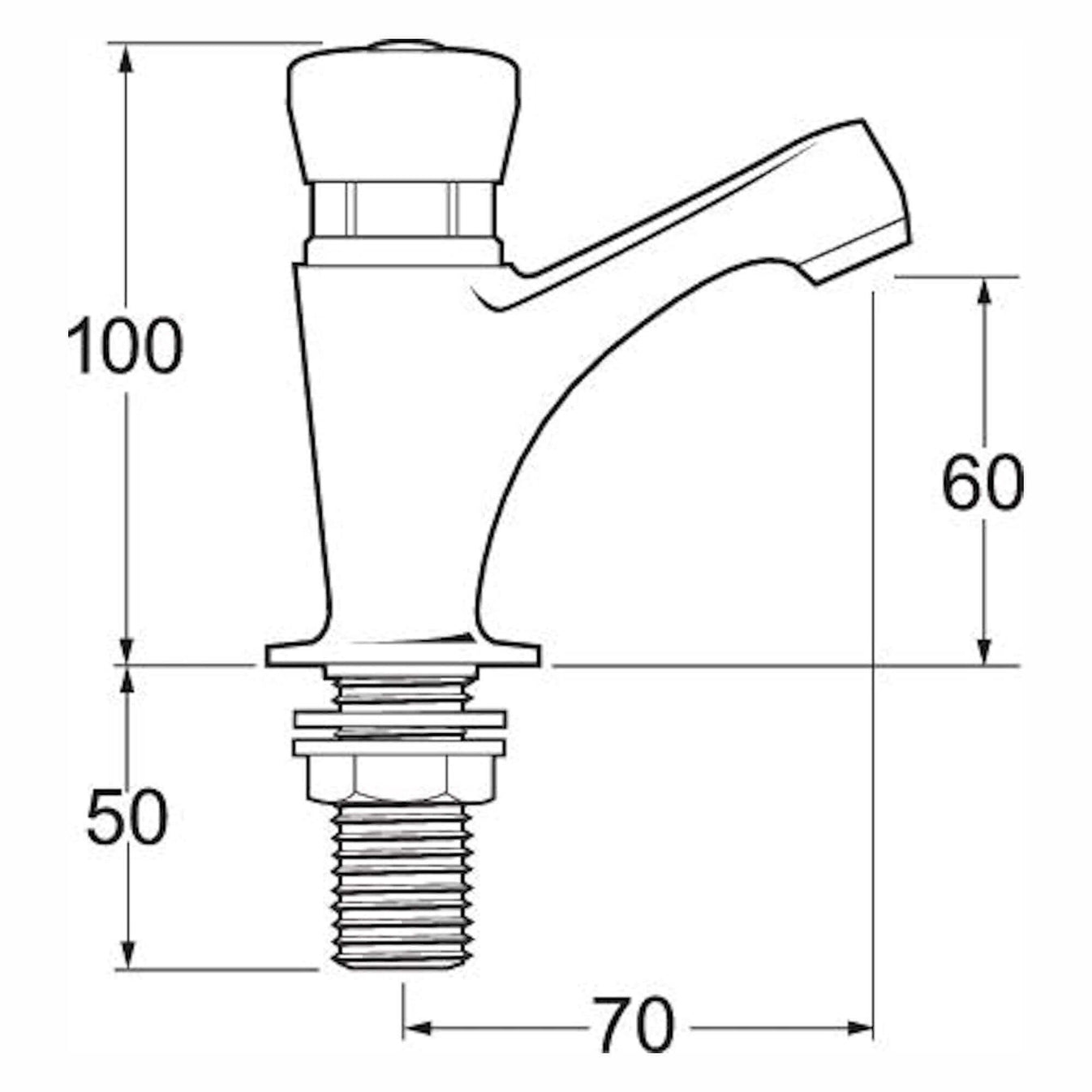 Chrome Single Pillar Push Down Tap: Monobloc - Self-Closing