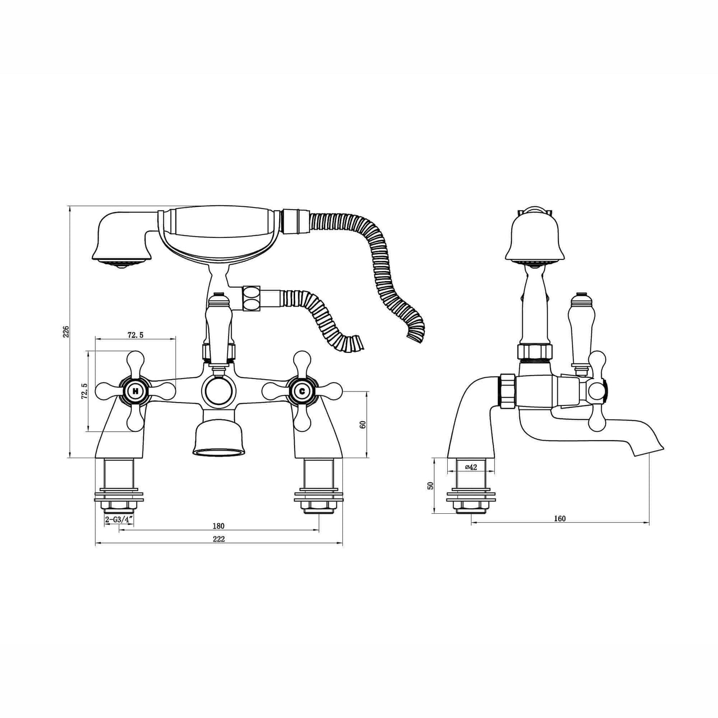 Beaumont traditional bath shower mixer tap crosshead - chrome - Taps