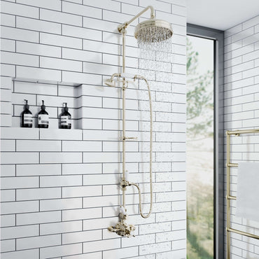 Downton traditional shower diverter with 18mm diameter extension pipe - English gold & white