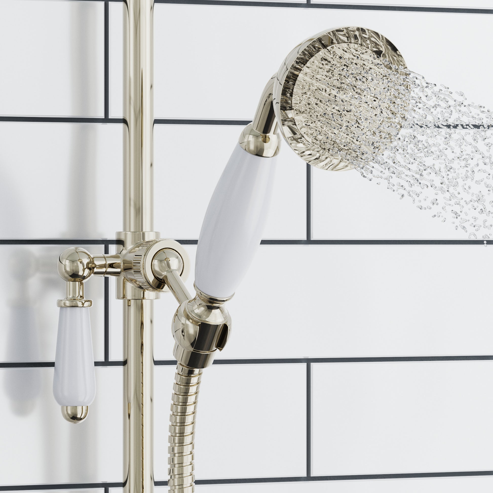 Traditional hand shower ceramic brass - English gold & white - Showers