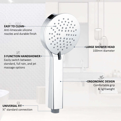 Buy Modern round multi function hand shower 3 setting - chrome online UK
