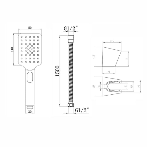 Buy Contemporary Square 3 Function Hand Shower Kit Incl. Hose And Wall Bracket - Chrome online UK