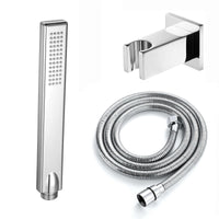 Premium Square Pencil Hand Shower With Silicone Jets Kit Incl. Hose And Luxury Brass Wall Bracket - Chrome