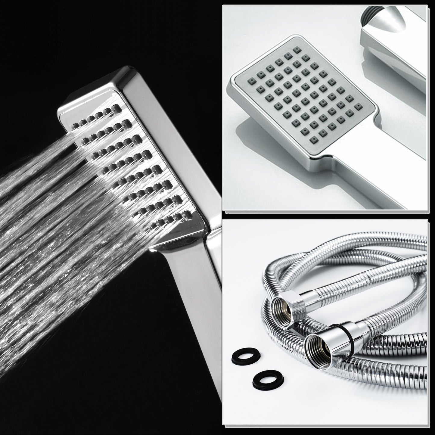 Square Paddle Hand Shower Kit incl. Hose and Wall Bracket - Chrome