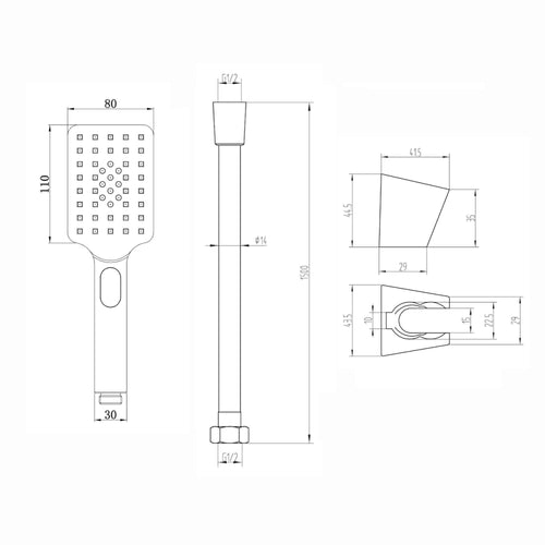 Buy Contemporary Square 3 Function Hand Shower Kit Incl. Hose And Wall Bracket - Black online UK