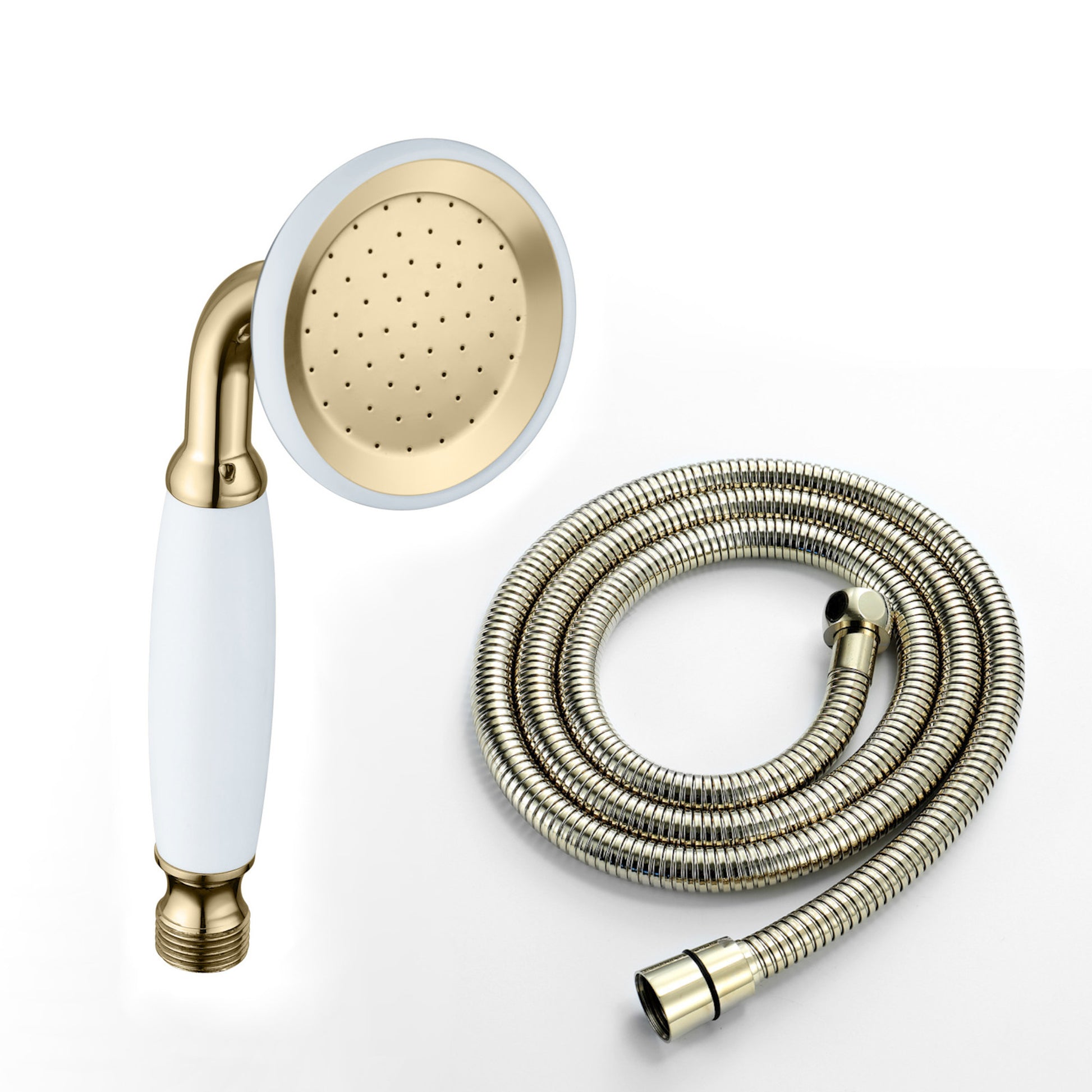 Traditional Handheld Shower Head and Hose Kit Brass with White Ceramic Details - English Gold - Showers