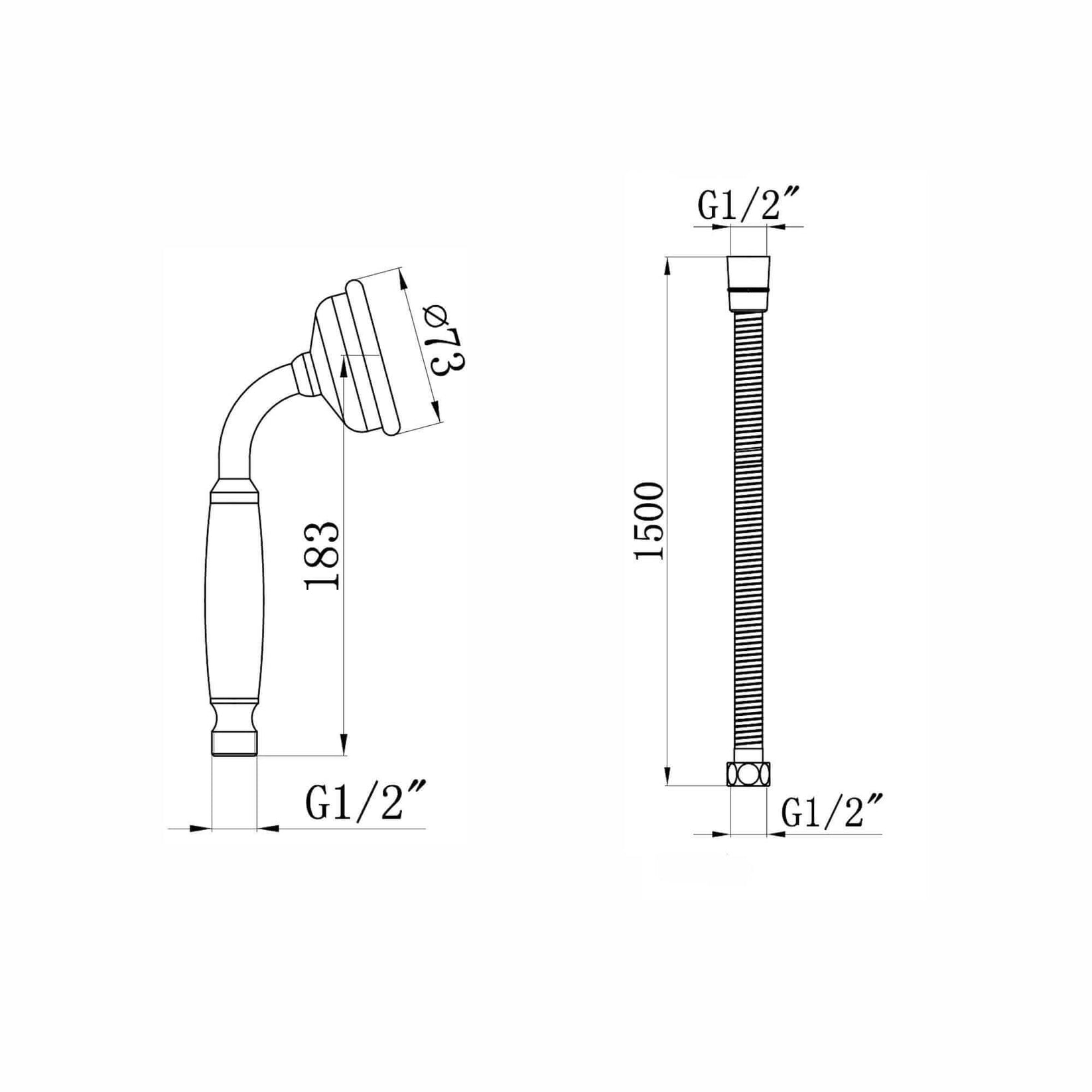 Traditional Handheld Shower Head and Hose Kit Brass with White Ceramic