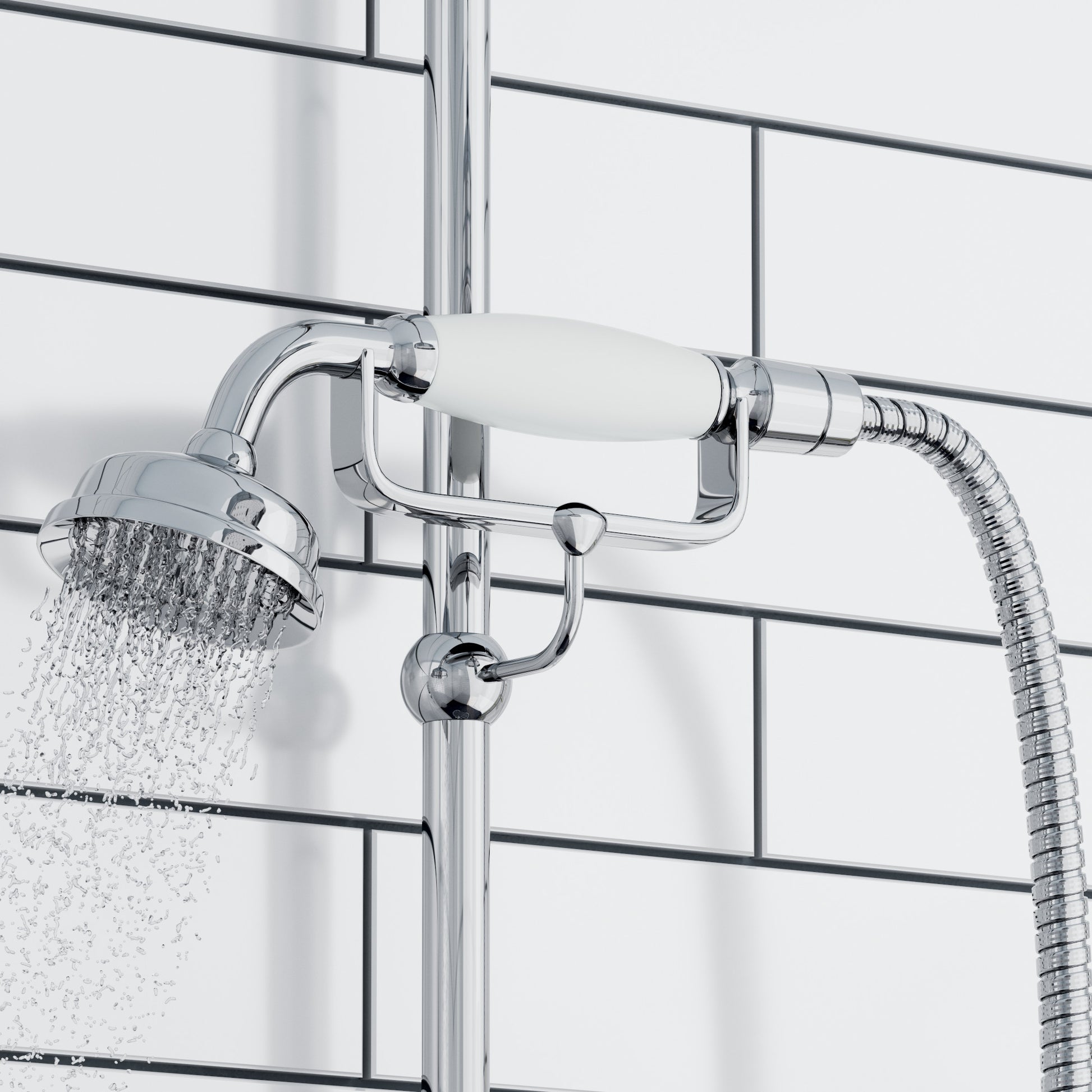 Traditional Handheld Shower Head and Hose Kit Brass with White Ceramic Details - Chrome - Showers