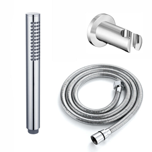 Buy Premium Round Pencil Hand Shower With Silicone Jets Kit Incl. Hose And Luxury Brass Wall Bracket - Chrome online UK