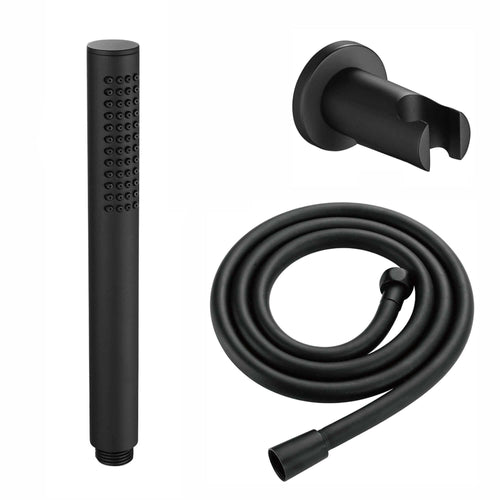 Buy Premium Round Pencil Hand Shower With Silicone Jets Kit Incl. Hose And Luxury Brass Wall Bracket - Matt Black online UK
